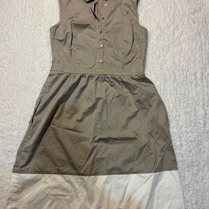 Peserico Button-Front Midi Dress in Taupe and White